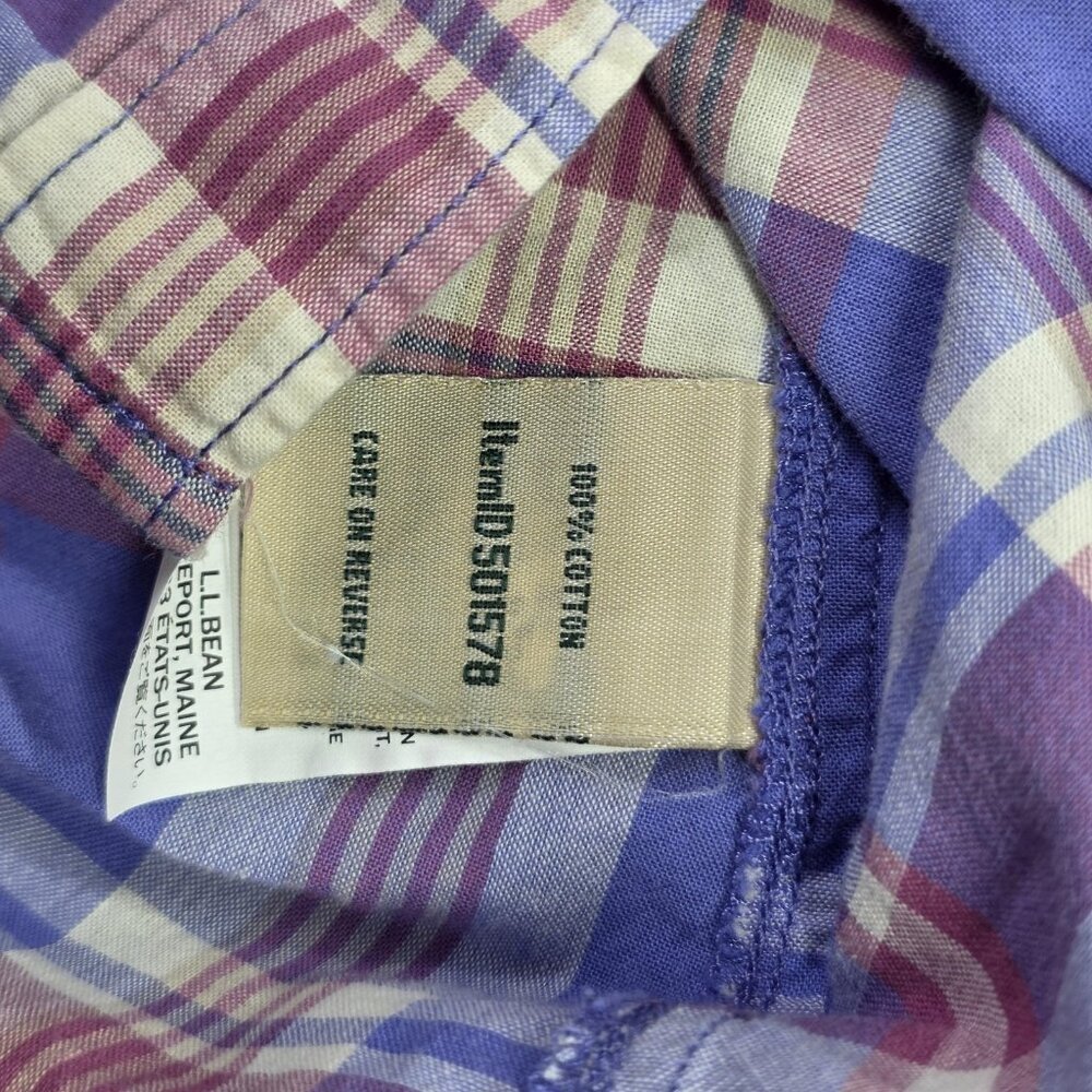 LL Bean Shirt Womens Medium Purple Pink Plaid Long Sleeve Cotton Classic Preppy - Picture 9 of 9
